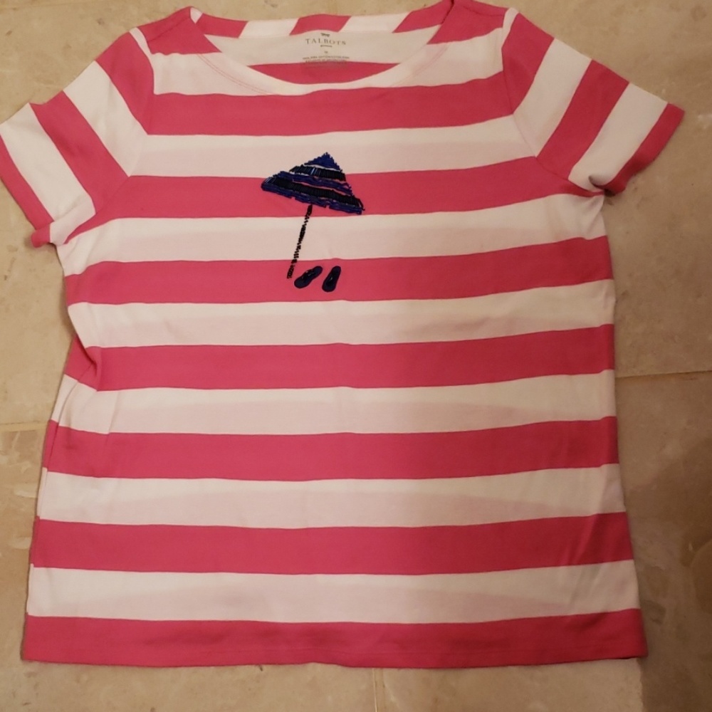 Talbots pink/white striped tee